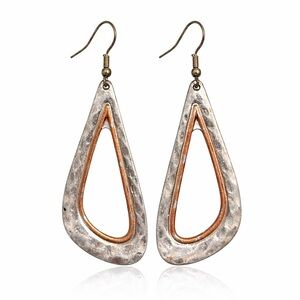 Hammered Silver & Copper Teardrop Boho Earrings
